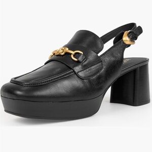 🔥AEROSOLES Black Leather Slingback Platform Loafer with Gold Bit heel BNWT🔥